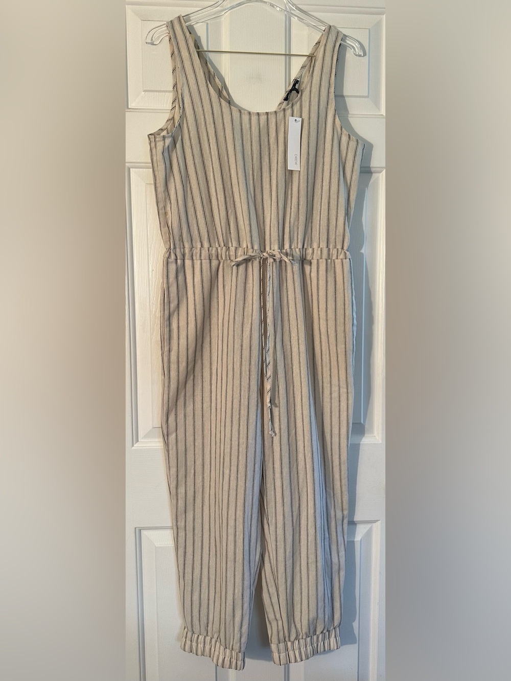 ANTHROPOLOGIE DREW Med COTTON Oatmeal Black Jumpsuit Jogger Utility MADE USA